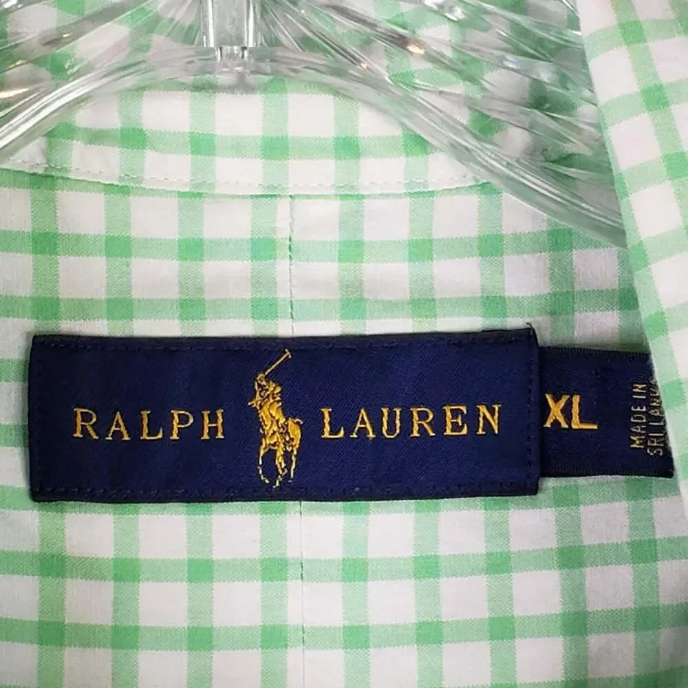 Polo Ralph Lauren Shirt Oxford Button Down Mens Size XL LS Green Gingham